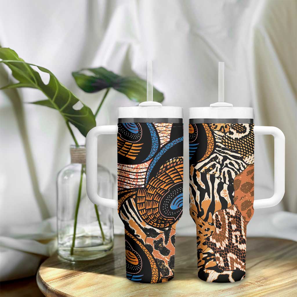African Ankara Motifs Mixed Animal Skins Tumbler With Handle LT9