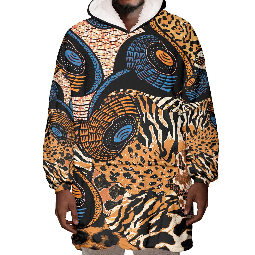 African Ankara Motifs Mixed Animal Skins Wearable Blanket Hoodie LT9