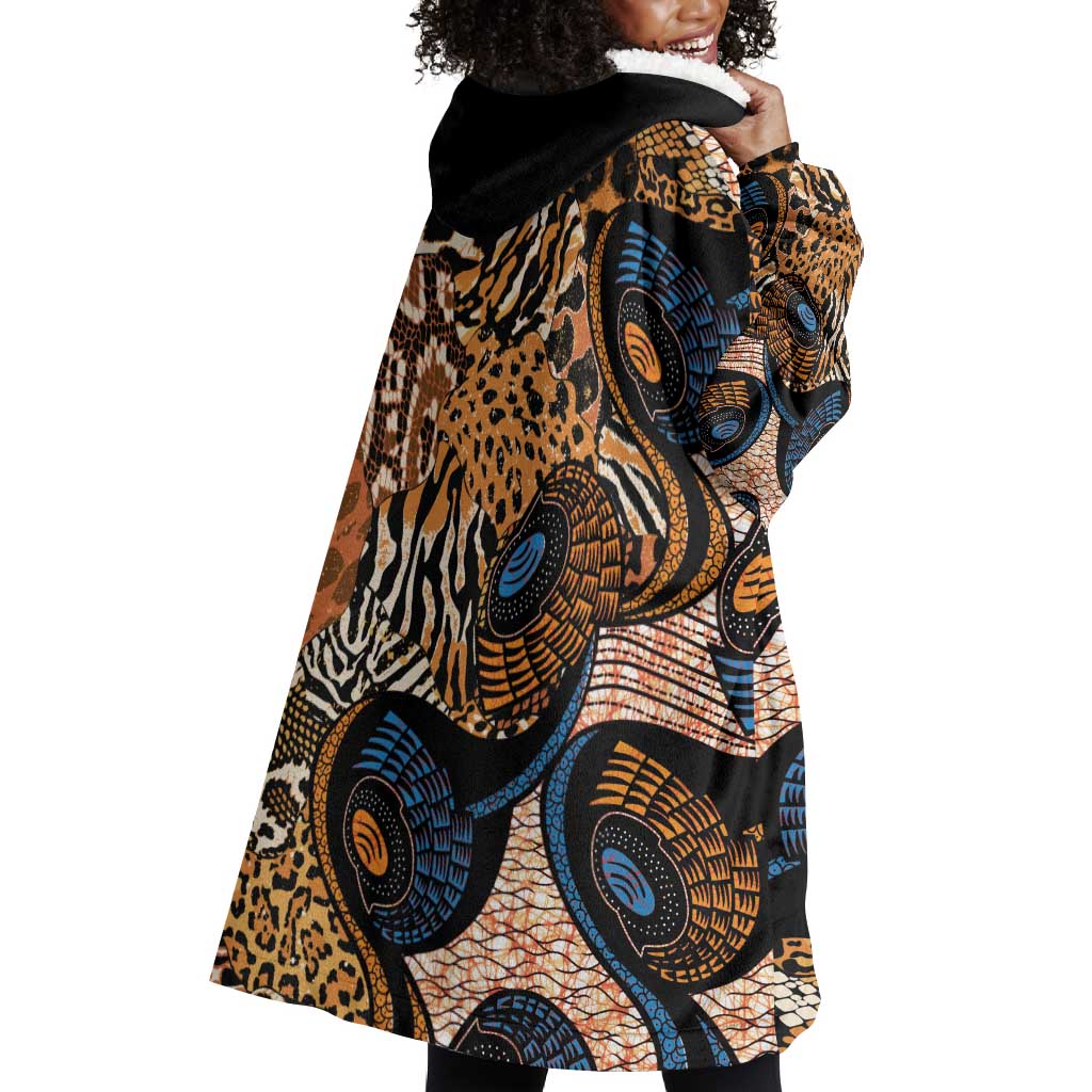 African Ankara Motifs Mixed Animal Skins Wearable Blanket Hoodie LT9