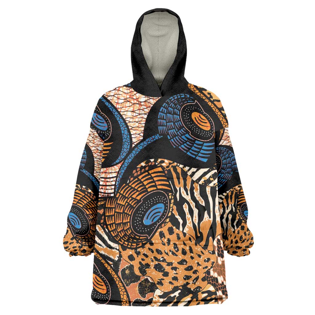 African Ankara Motifs Mixed Animal Skins Wearable Blanket Hoodie LT9