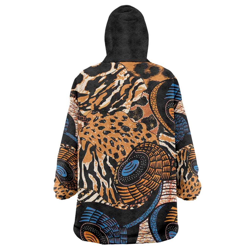 African Ankara Motifs Mixed Animal Skins Wearable Blanket Hoodie LT9