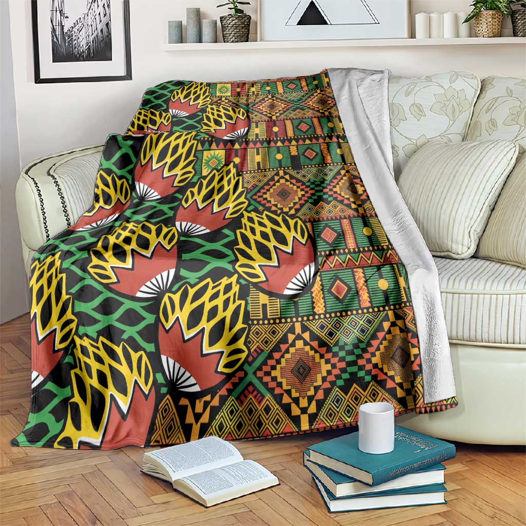 African Tribal Geometric Mixed Kanga Pattern Blanket LT9