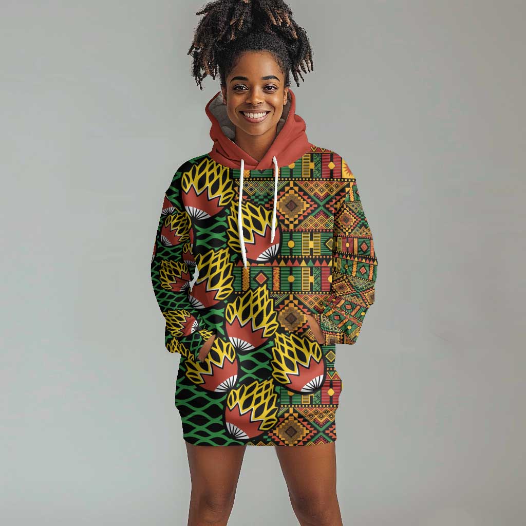 African Tribal Geometric Mixed Kanga Pattern Hoodie Dress LT9