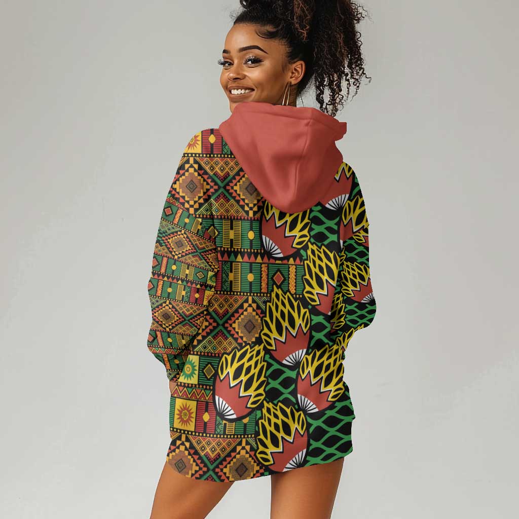 African Tribal Geometric Mixed Kanga Pattern Hoodie Dress LT9