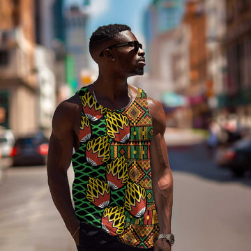 African Tribal Geometric Mixed Kanga Pattern Men Tank Top LT9