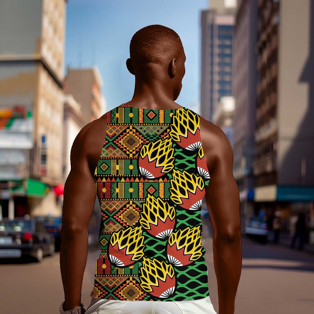 African Tribal Geometric Mixed Kanga Pattern Men Tank Top LT9