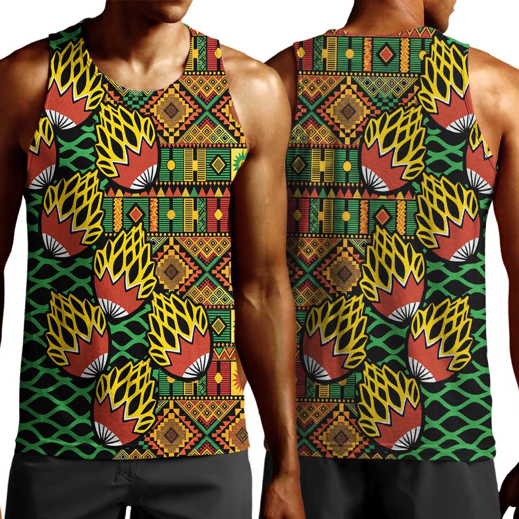 African Tribal Geometric Mixed Kanga Pattern Men Tank Top LT9