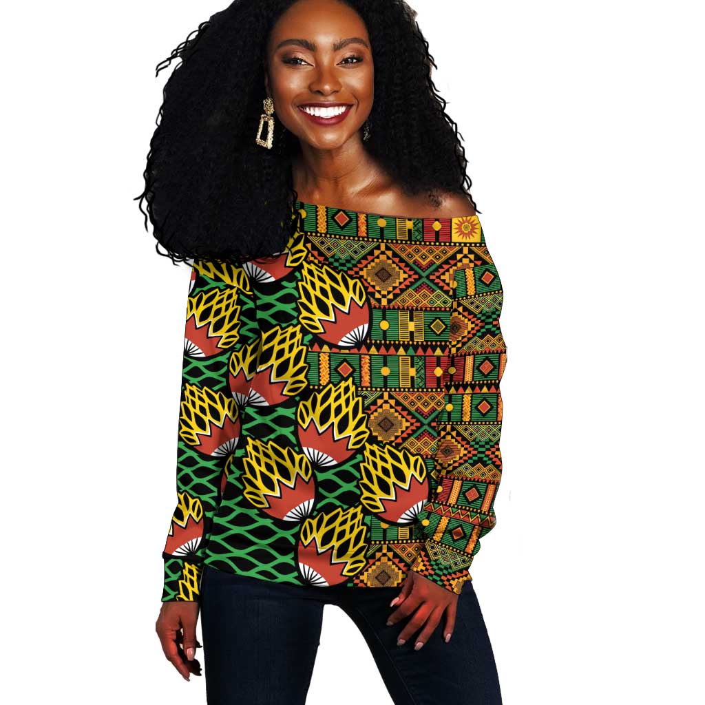 African Tribal Geometric Mixed Kanga Pattern Off Shoulder Sweater LT9
