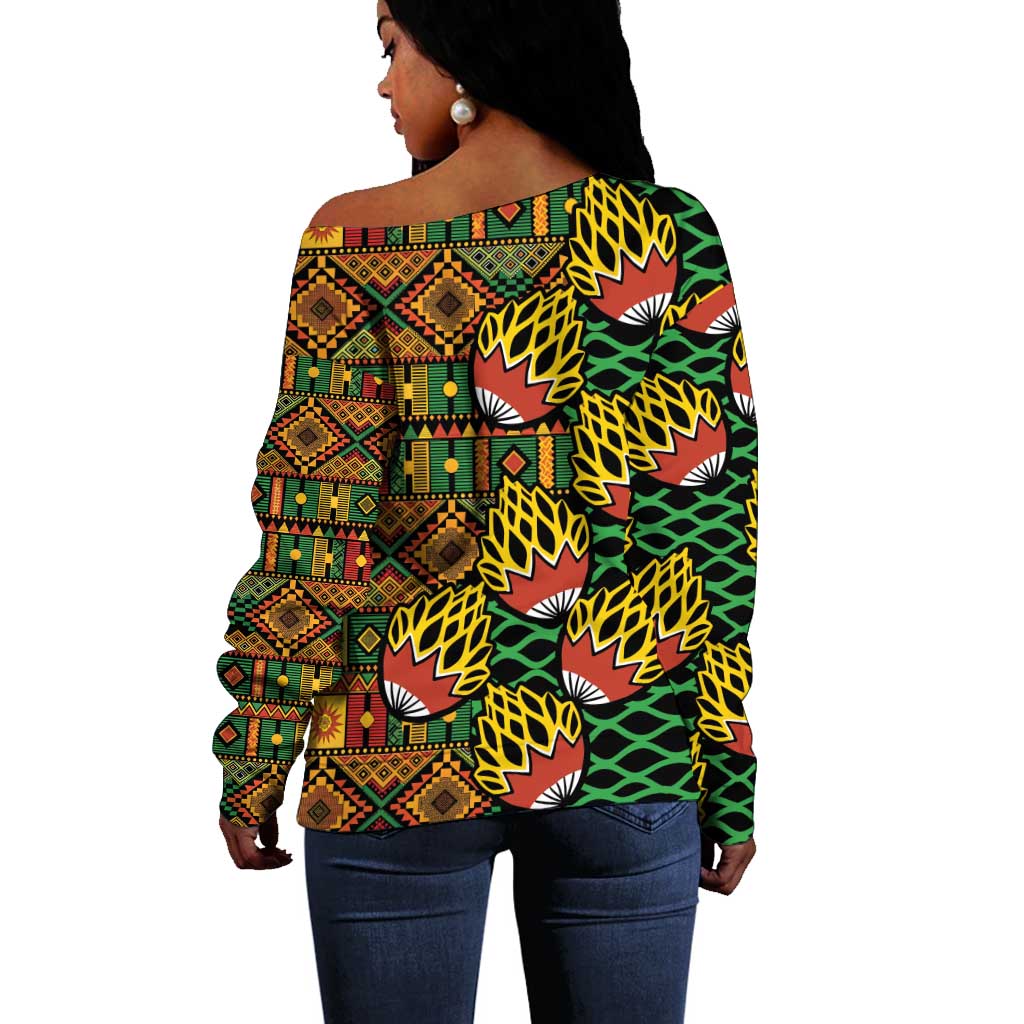 African Tribal Geometric Mixed Kanga Pattern Off Shoulder Sweater LT9
