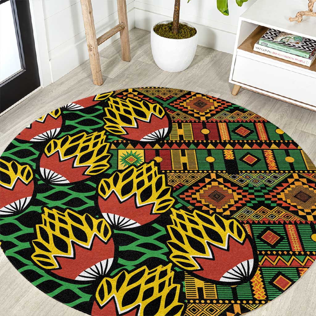 African Tribal Geometric Mixed Kanga Pattern Round Carpet LT9