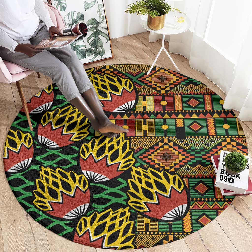 African Tribal Geometric Mixed Kanga Pattern Round Carpet LT9