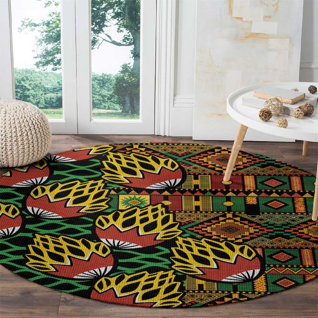 African Tribal Geometric Mixed Kanga Pattern Round Carpet LT9