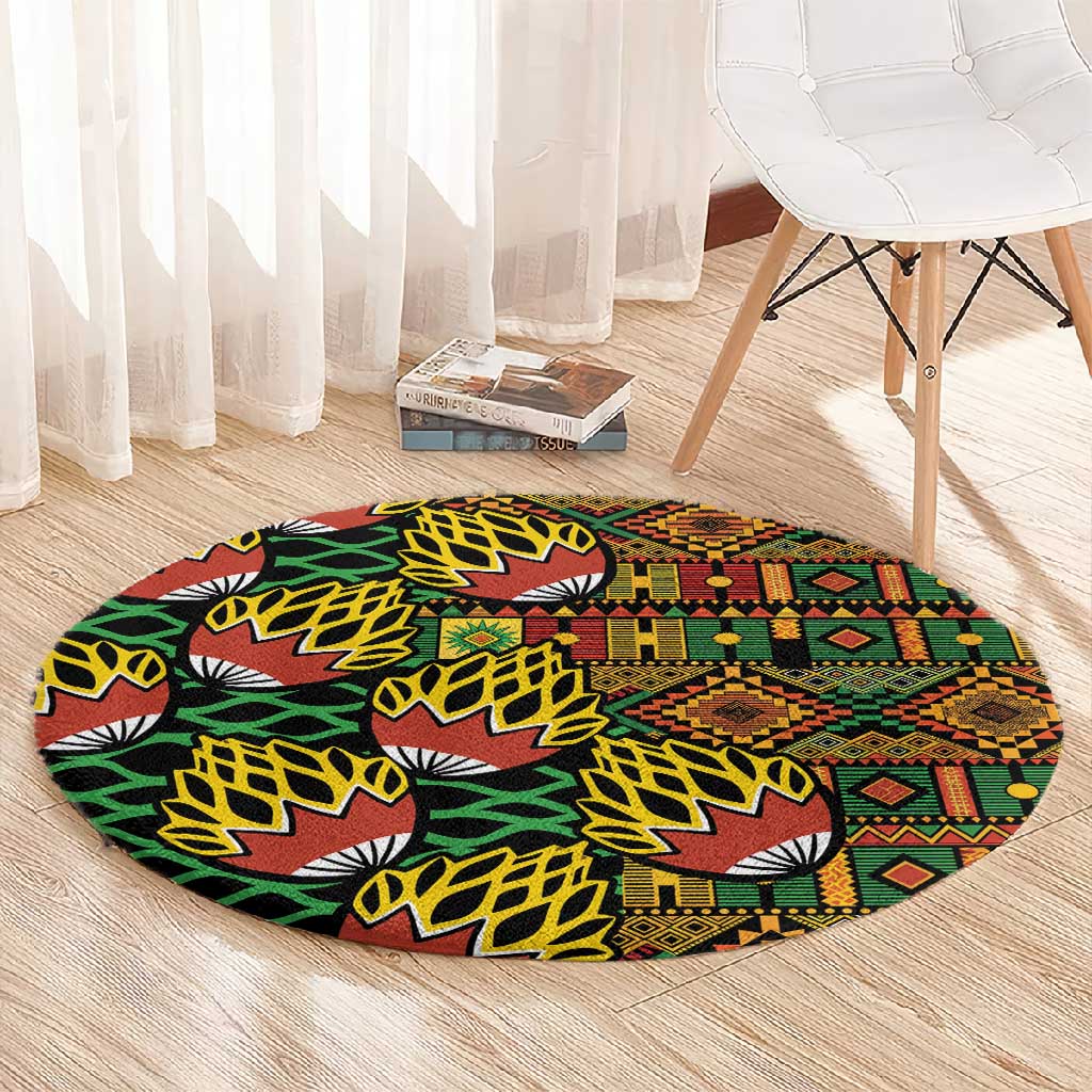 African Tribal Geometric Mixed Kanga Pattern Round Carpet LT9