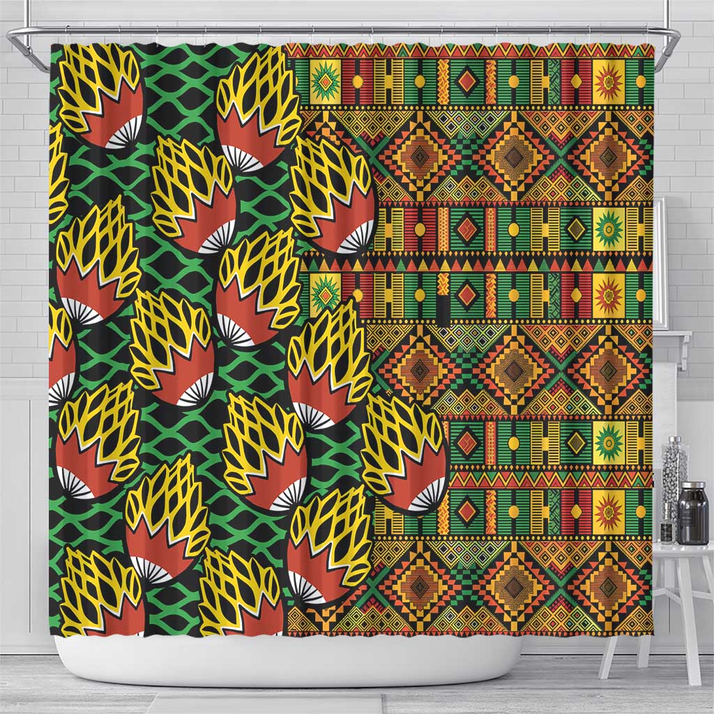 African Tribal Geometric Mixed Kanga Pattern Shower Curtain LT9