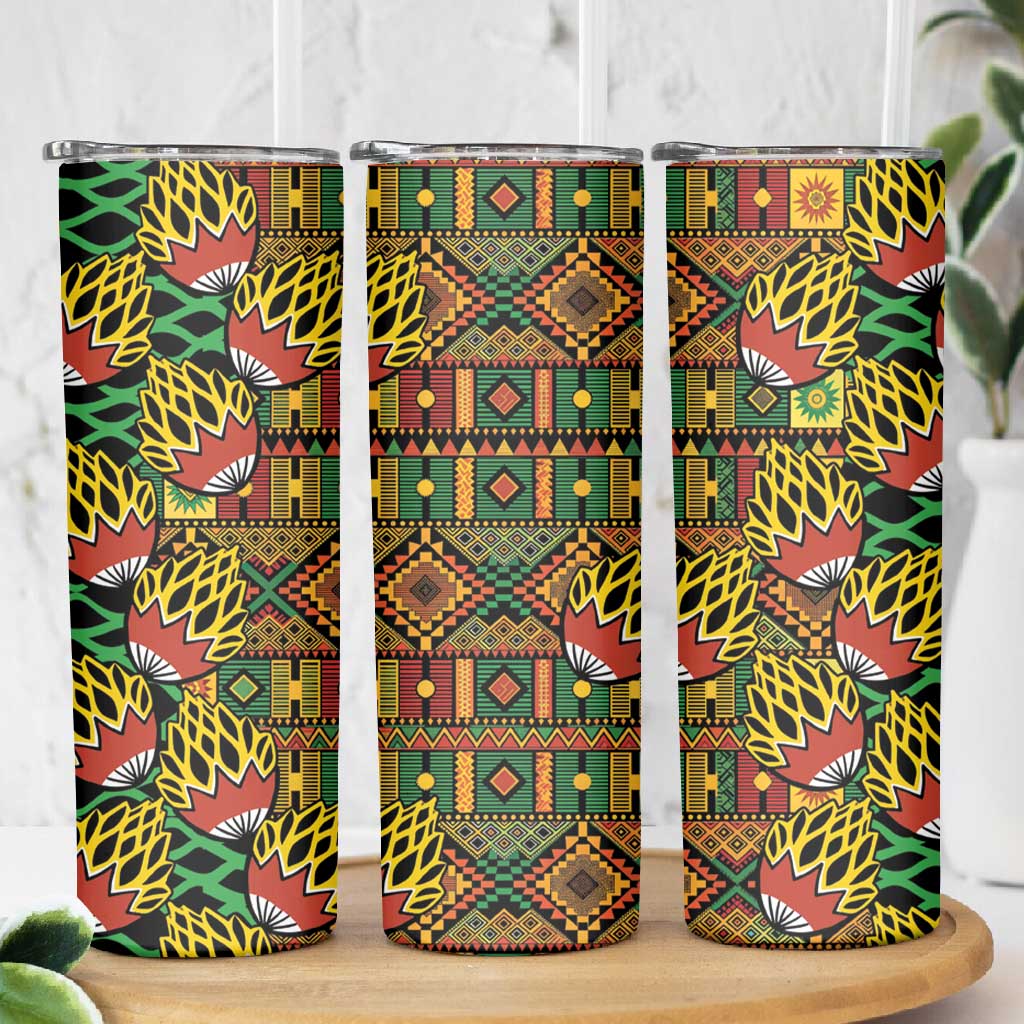 African Tribal Geometric Mixed Kanga Pattern Skinny Tumbler LT9