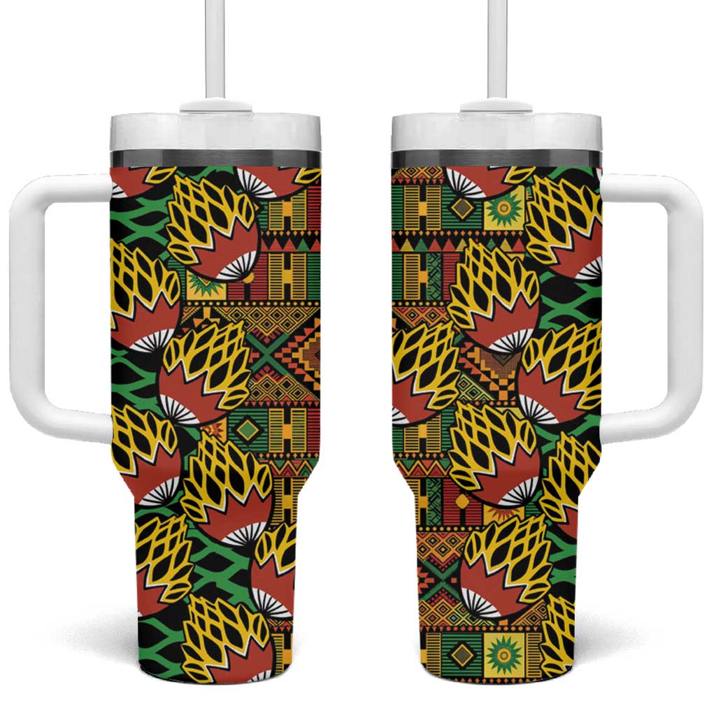 African Tribal Geometric Mixed Kanga Pattern Tumbler With Handle LT9