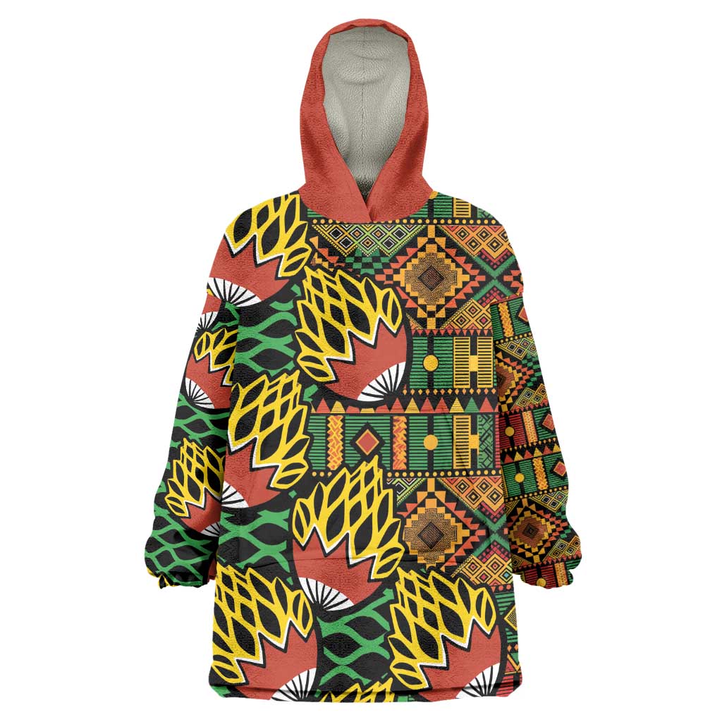 African Tribal Geometric Mixed Kanga Pattern Wearable Blanket Hoodie LT9