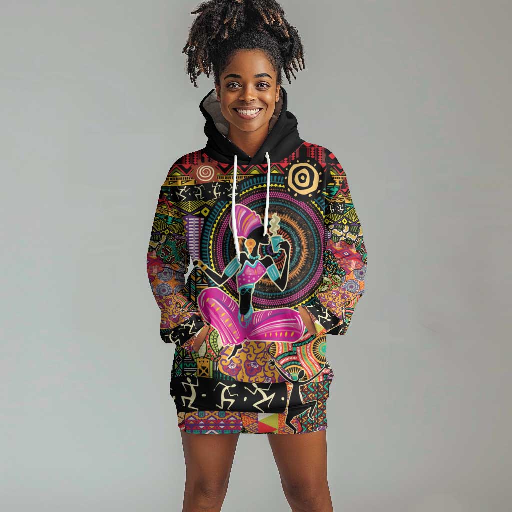 African Women Ethnic Motifs Hoodie Dress LT9