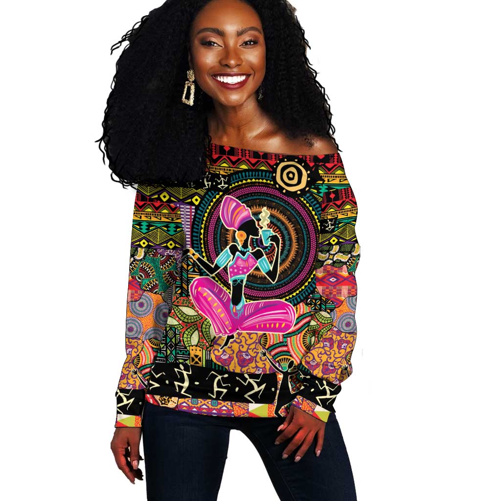 African Women Ethnic Motifs Off Shoulder Sweater LT9