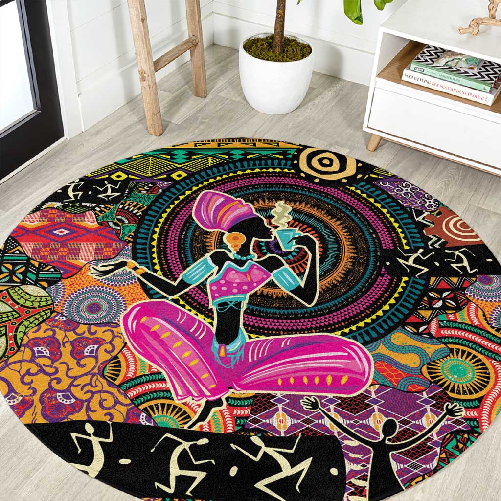 African Women Ethnic Motifs Round Carpet LT9
