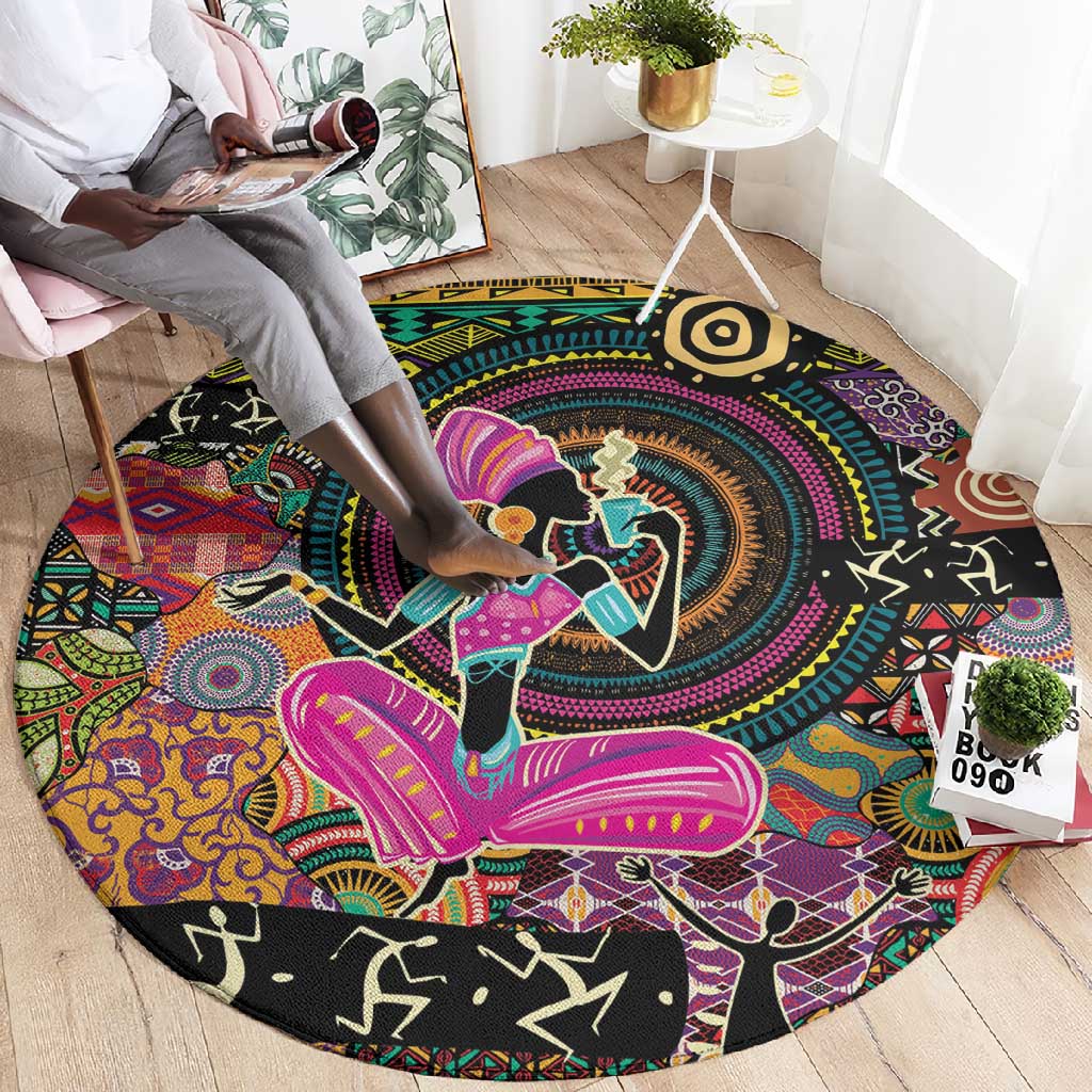 African Women Ethnic Motifs Round Carpet LT9