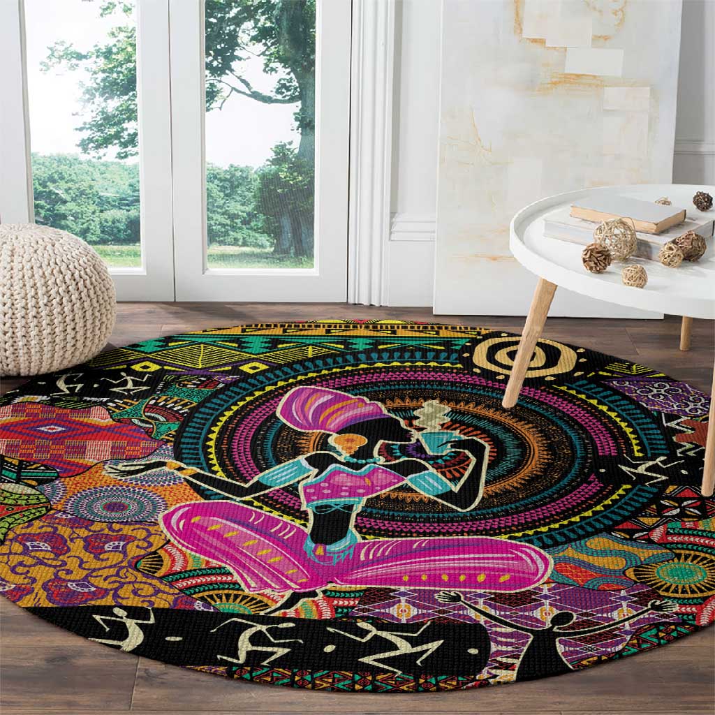 African Women Ethnic Motifs Round Carpet LT9