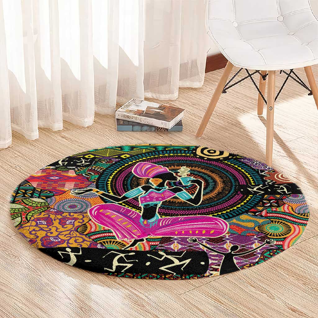 African Women Ethnic Motifs Round Carpet LT9
