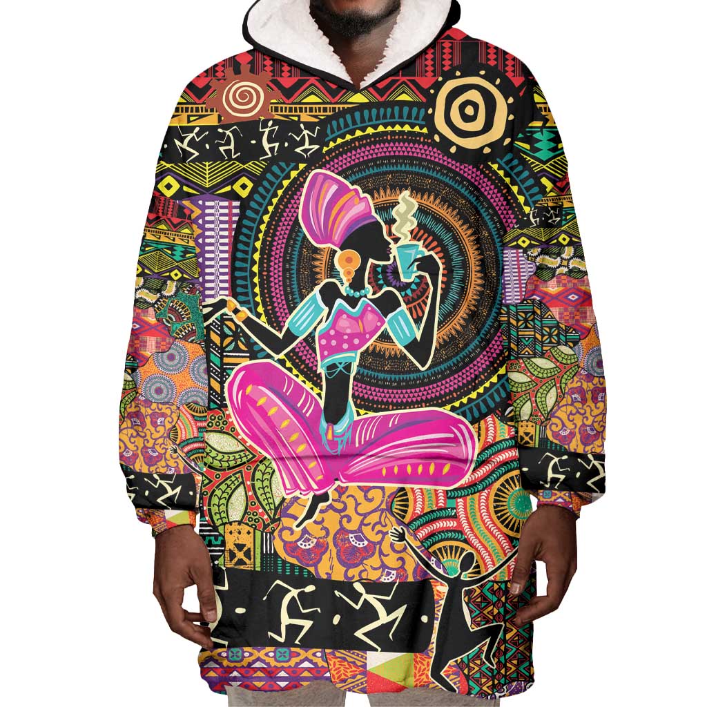 African Women Ethnic Motifs Wearable Blanket Hoodie LT9