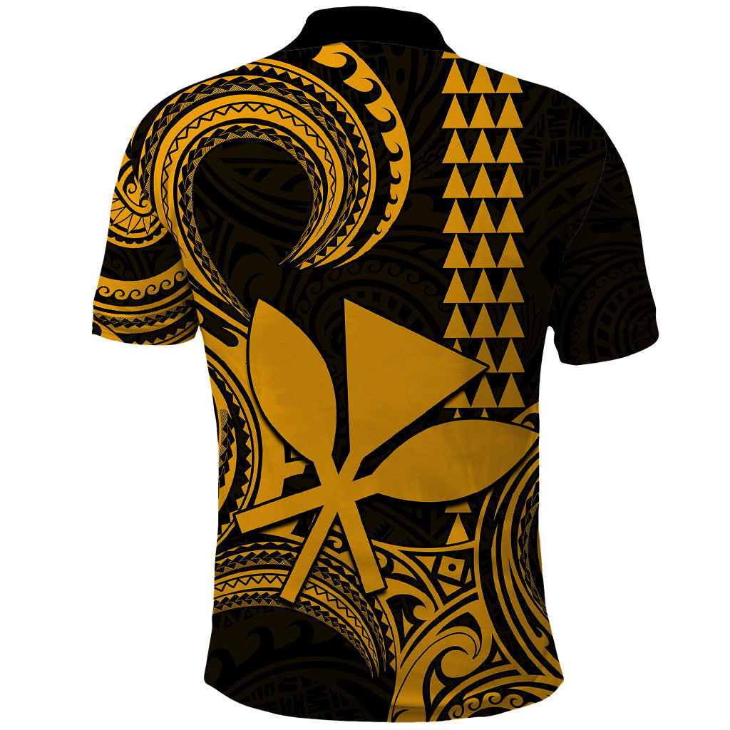 Custom Hawaii Polo Shirt Paradise of the Pacific Tribal Kakau for King Kamehameha Day - Gold LT9