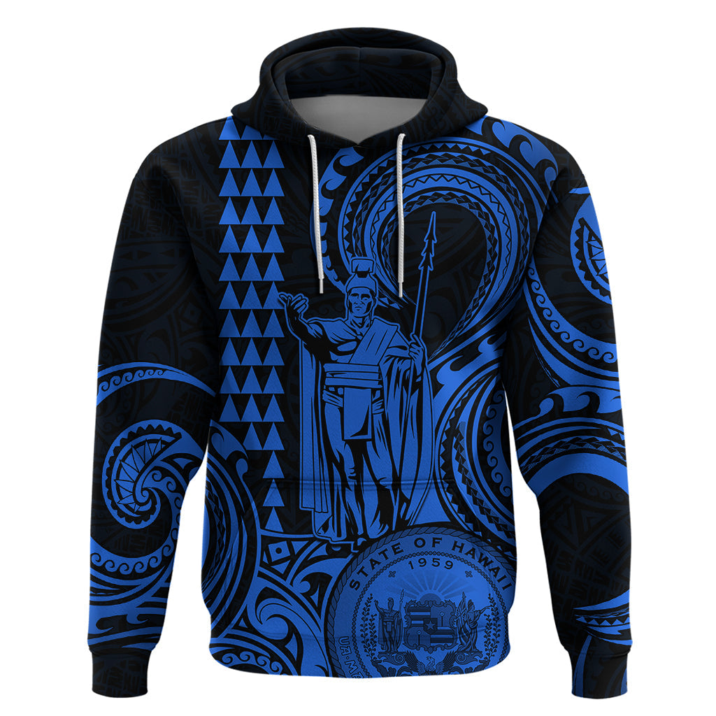 Custom Happy King Kamehameha Day Hawaii Hoodie Paradise of the Pacific Tribal Kakau with Kanaka Maoli - Blue LT9