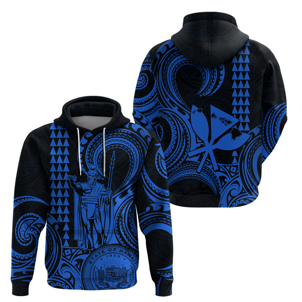 Custom Happy King Kamehameha Day Hawaii Hoodie Paradise of the Pacific Tribal Kakau with Kanaka Maoli - Blue LT9