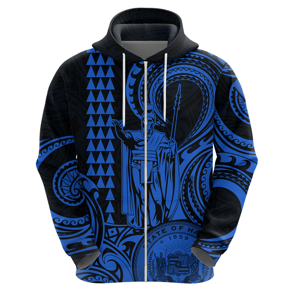 Custom Happy King Kamehameha Day Hawaii Hoodie Paradise of the Pacific Tribal Kakau with Kanaka Maoli - Blue LT9