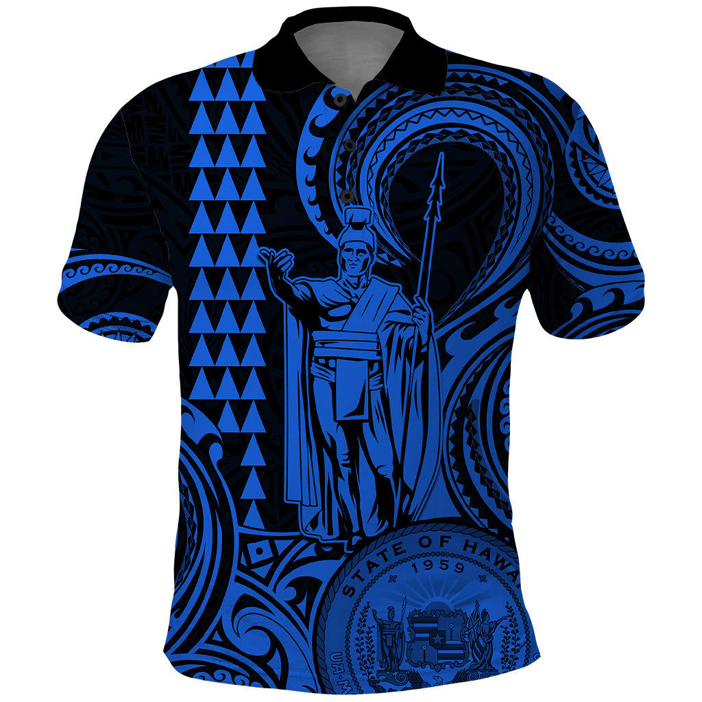 Custom Happy King Kamehameha Day Hawaii Polo Shirt Paradise of the Pacific Tribal Kakau with Kanaka Maoli - Blue LT9