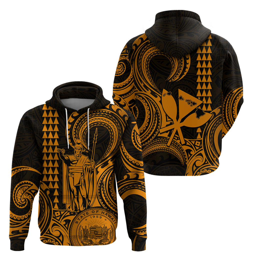 Custom Happy King Kamehameha Day Hawaii Hoodie Paradise of the Pacific Tribal Kakau with Kanaka Maoli - Gold LT9