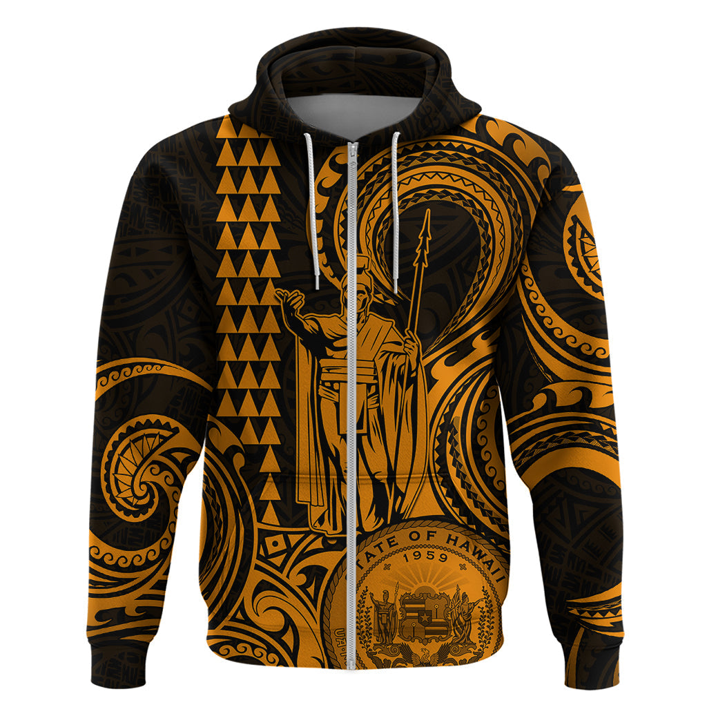 Custom Happy King Kamehameha Day Hawaii Hoodie Paradise of the Pacific Tribal Kakau with Kanaka Maoli - Gold LT9