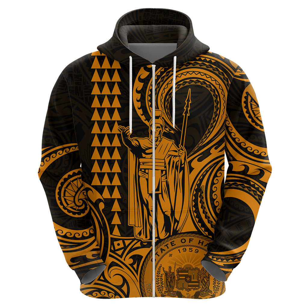 Custom Happy King Kamehameha Day Hawaii Hoodie Paradise of the Pacific Tribal Kakau with Kanaka Maoli - Gold LT9