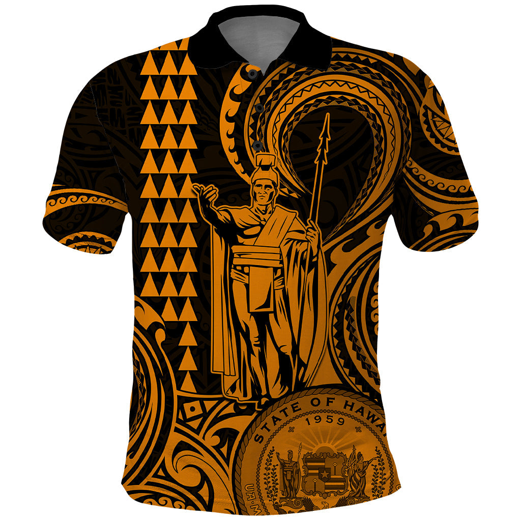Custom Happy King Kamehameha Day Hawaii Polo Shirt Paradise of the Pacific Tribal Kakau with Kanaka Maoli - Gold LT9