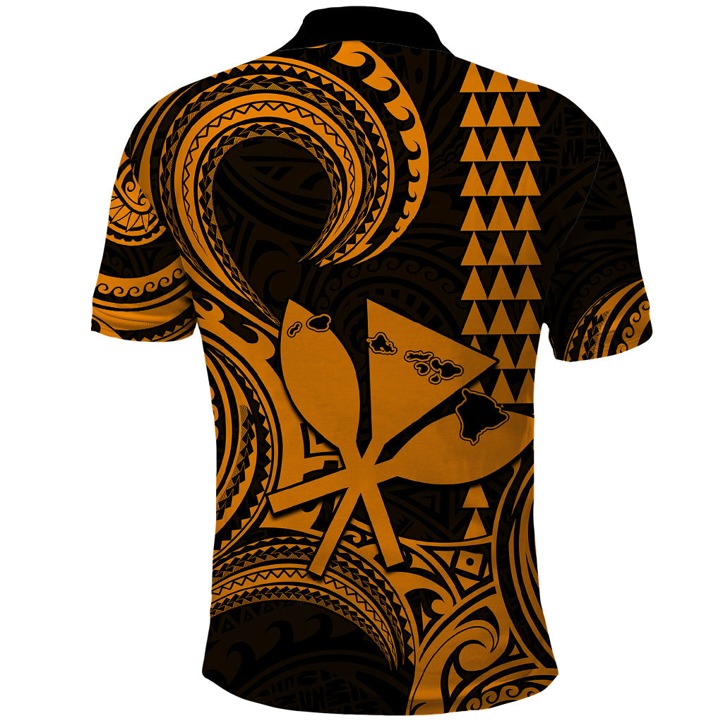Custom Happy King Kamehameha Day Hawaii Polo Shirt Paradise of the Pacific Tribal Kakau with Kanaka Maoli - Gold LT9