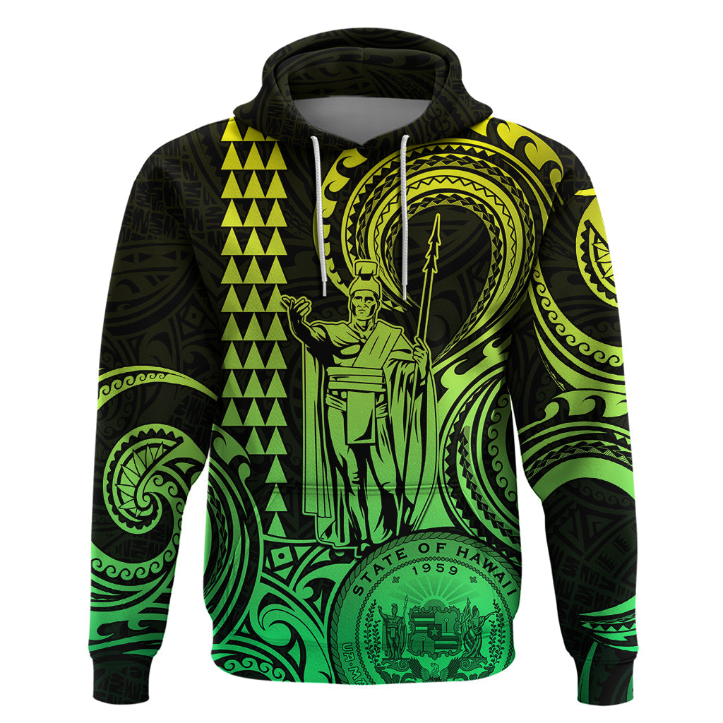 Custom Happy King Kamehameha Day Hawaii Hoodie Paradise of the Pacific Tribal Kakau with Kanaka Maoli - Lime LT9