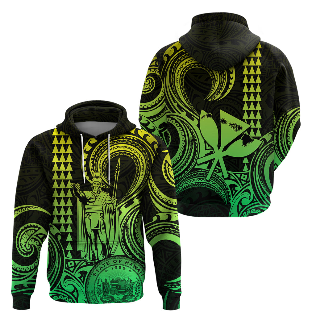 Custom Happy King Kamehameha Day Hawaii Hoodie Paradise of the Pacific Tribal Kakau with Kanaka Maoli - Lime LT9
