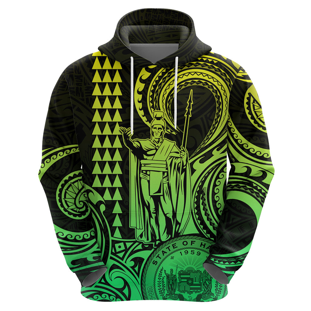 Custom Happy King Kamehameha Day Hawaii Hoodie Paradise of the Pacific Tribal Kakau with Kanaka Maoli - Lime LT9