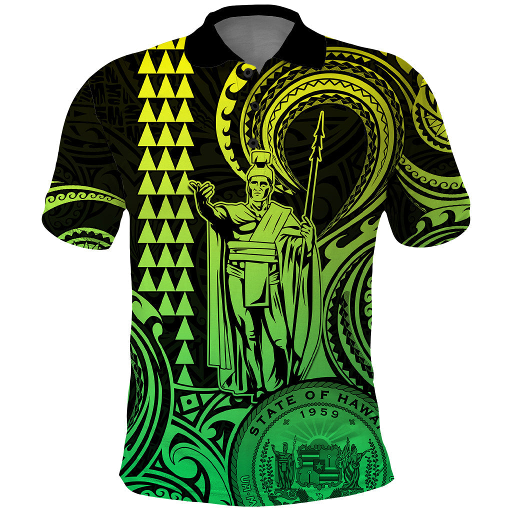 Custom Happy King Kamehameha Day Hawaii Polo Shirt Paradise of the Pacific Tribal Kakau with Kanaka Maoli - Lime LT9