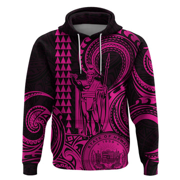 Custom Happy King Kamehameha Day Hawaii Hoodie Paradise of the Pacific Tribal Kakau with Kanaka Maoli - Pink LT9