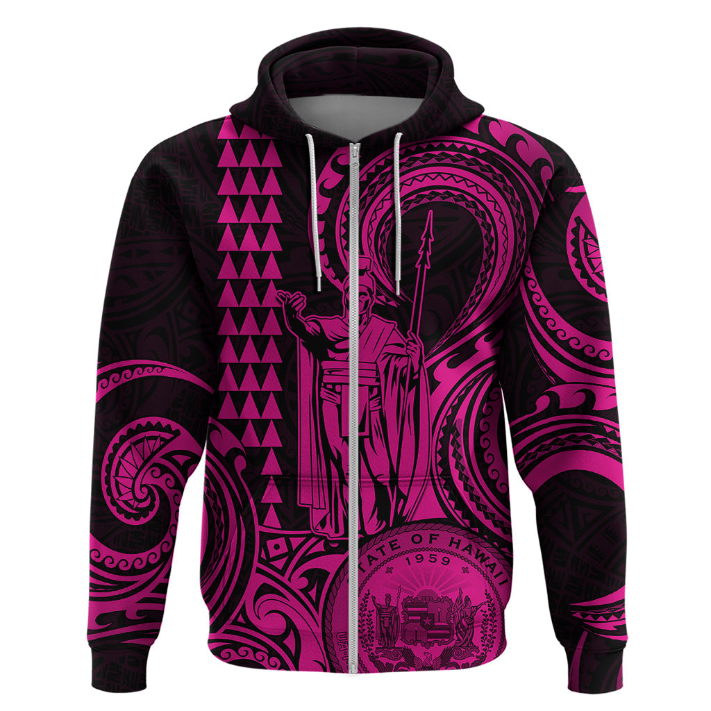 Custom Happy King Kamehameha Day Hawaii Hoodie Paradise of the Pacific Tribal Kakau with Kanaka Maoli - Pink LT9
