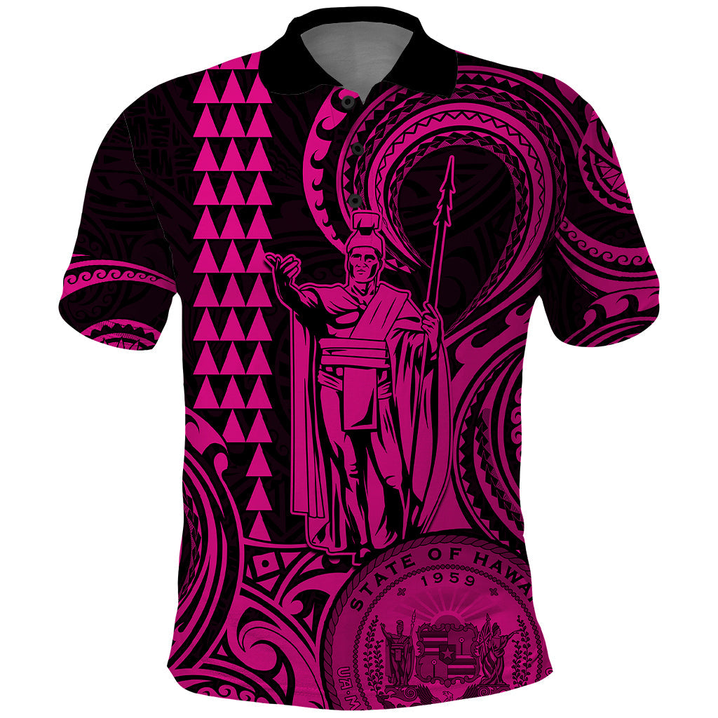 Custom Happy King Kamehameha Day Hawaii Polo Shirt Paradise of the Pacific Tribal Kakau with Kanaka Maoli - Pink LT9