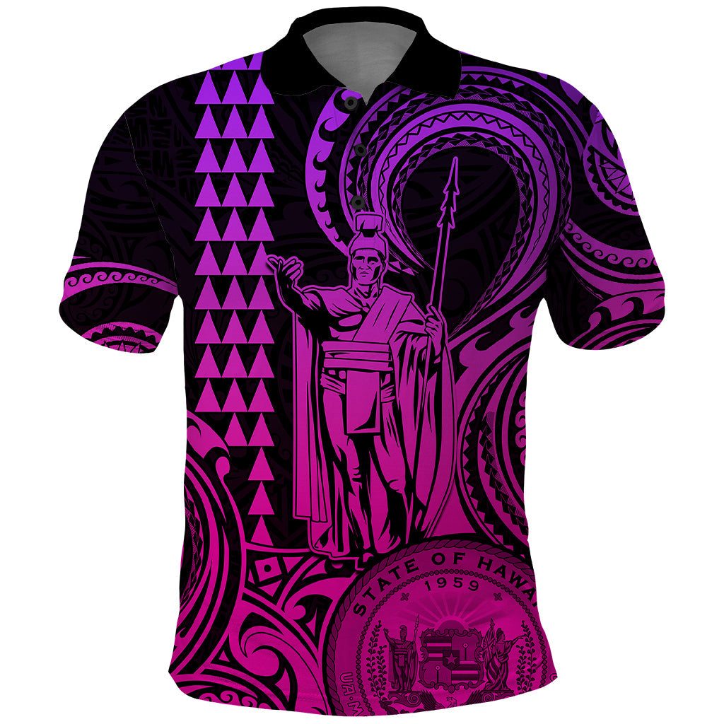 Custom Happy King Kamehameha Day Hawaii Polo Shirt Paradise of the Pacific Tribal Kakau with Kanaka Maoli - Pink Gradient LT9