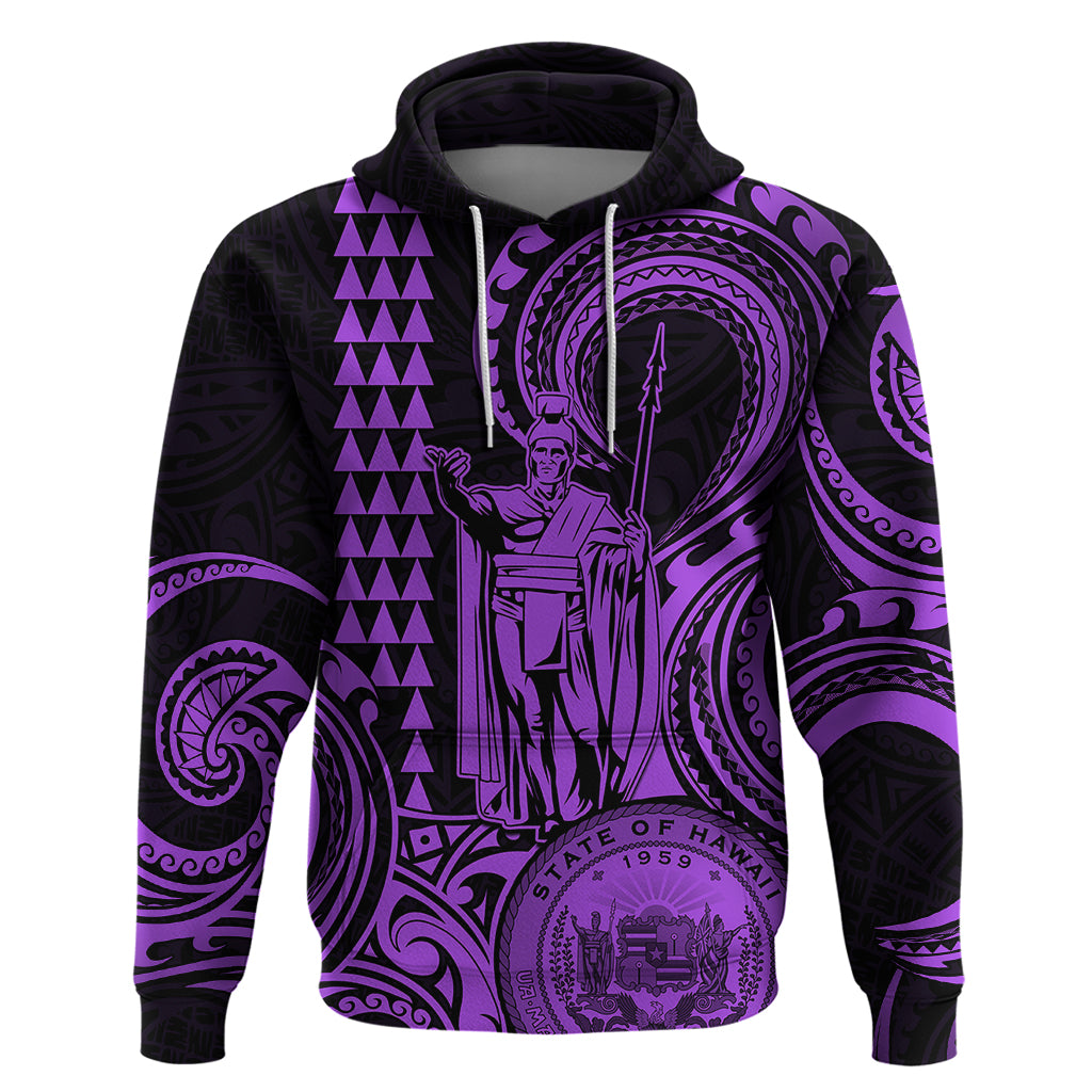 Custom Happy King Kamehameha Day Hawaii Hoodie Paradise of the Pacific Tribal Kakau with Kanaka Maoli - Purple LT9