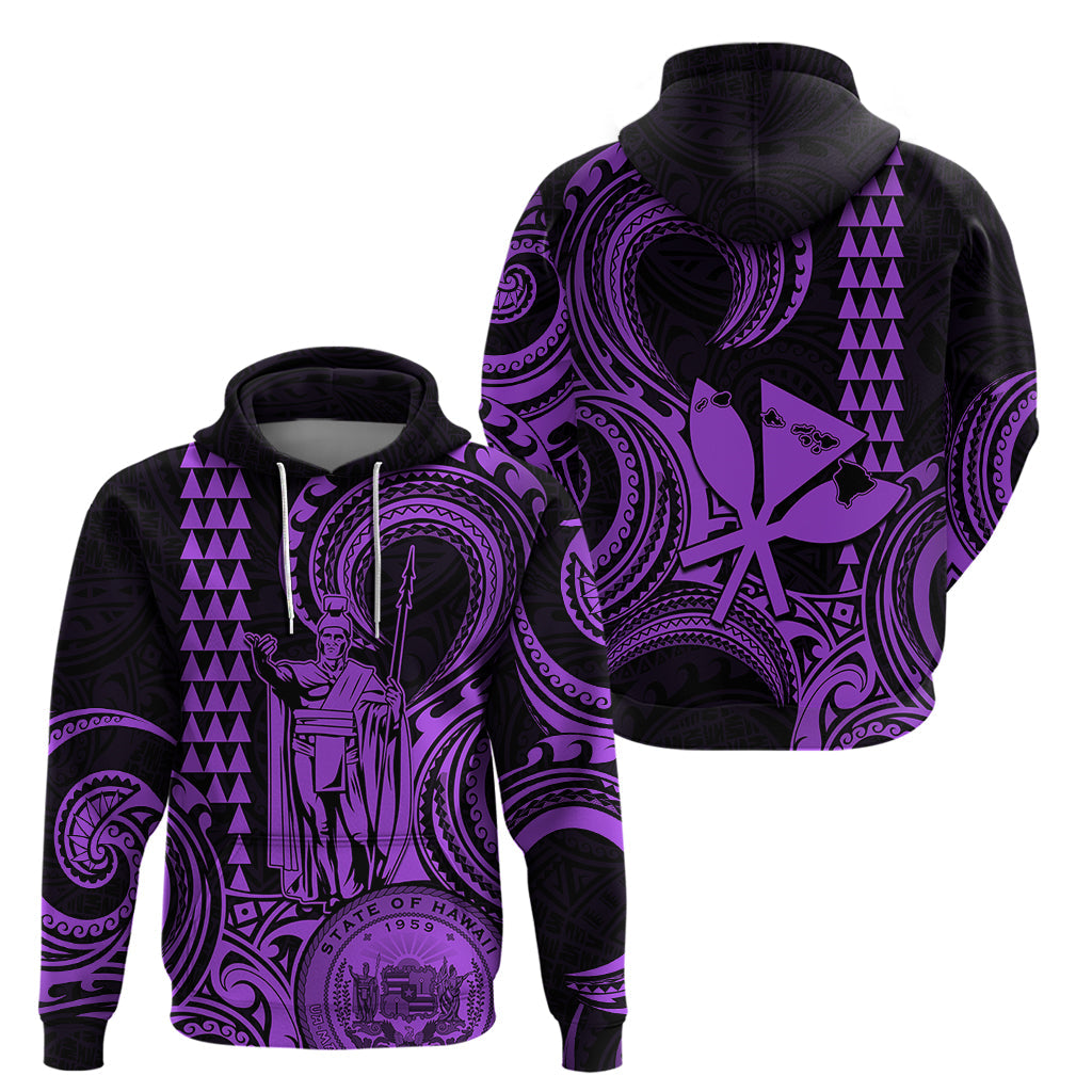 Custom Happy King Kamehameha Day Hawaii Hoodie Paradise of the Pacific Tribal Kakau with Kanaka Maoli - Purple LT9
