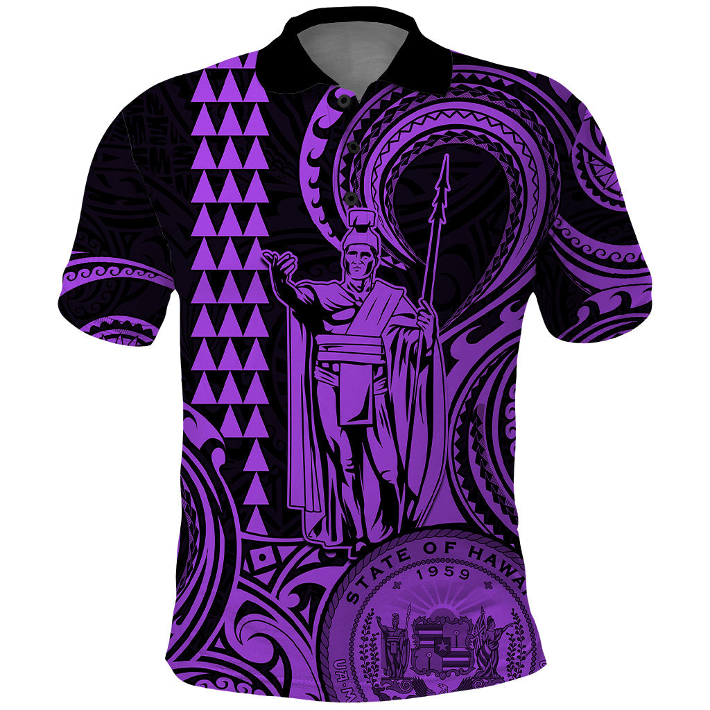 Custom Happy King Kamehameha Day Hawaii Polo Shirt Paradise of the Pacific Tribal Kakau with Kanaka Maoli - Purple LT9