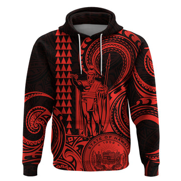 Custom Happy King Kamehameha Day Hawaii Hoodie Paradise of the Pacific Tribal Kakau with Kanaka Maoli - Red LT9